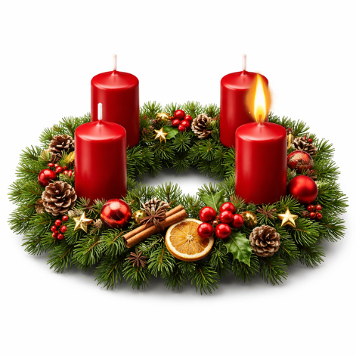 Adventskranz - eine Kerze brennt